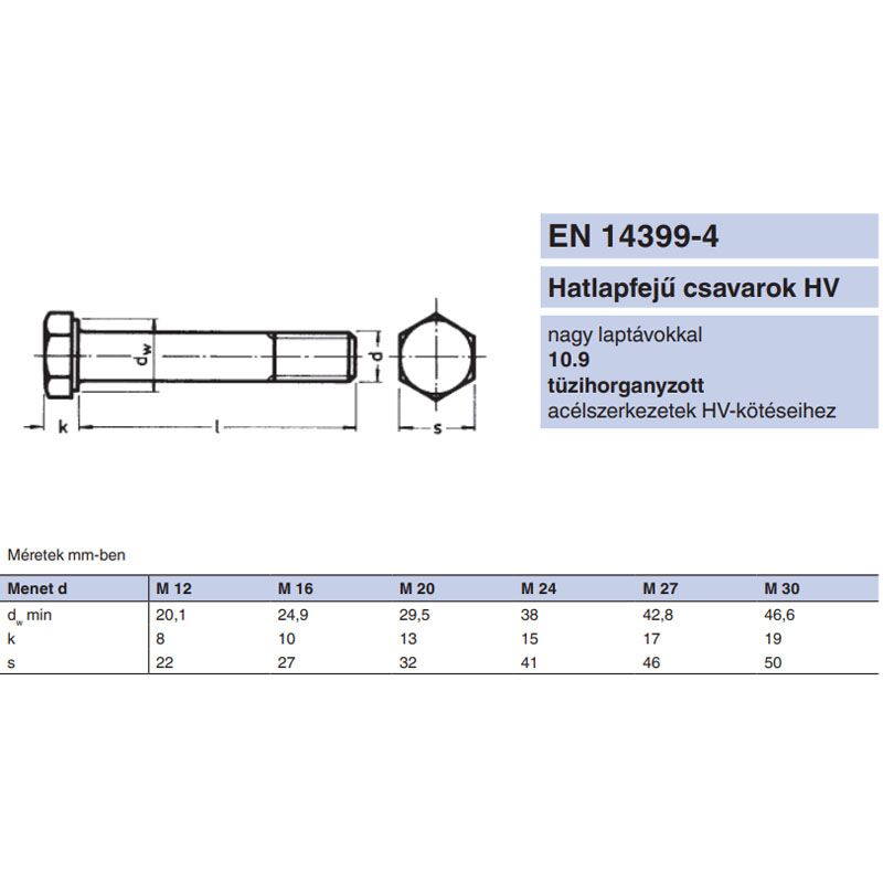 HV CSAVAR HLF M16*80 DIN 6914-10.9 THG. RM EN 14399-4 METRIKUS CSAVAROK