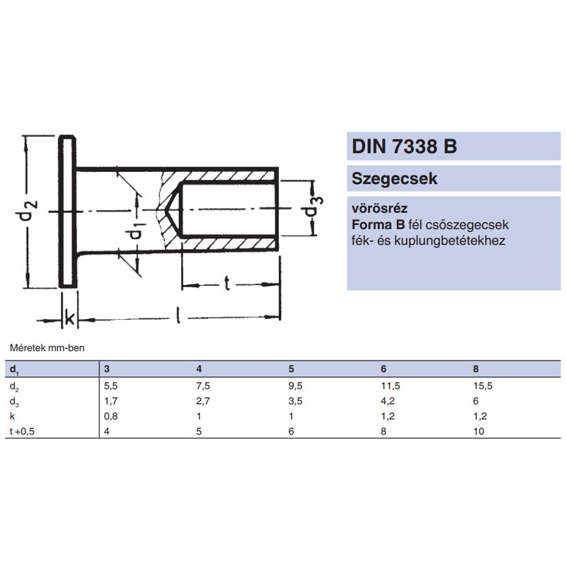 FÉK-KUPLUNGSZEGECS D08*22 DIN 7338B VR. LAPOSFEJ ÜREGELT MAGYAR SZEGECSEK